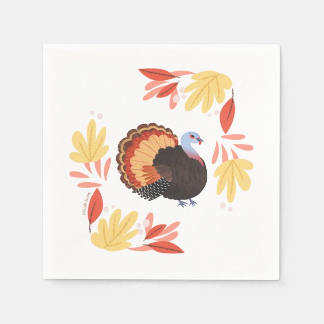 Vacker Thanksgiving-kalkon och gula blad Pappersservett (Framsidan)