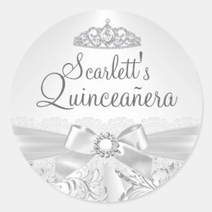 Vacker tiara och silver Quinceanera-dekal Runt Klistermärke