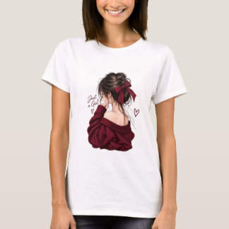 Vacker tjej röd klänning t-shirt | Feminint mode