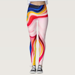 Vacker trendig blå rosa gul vit falsk marmor leggings