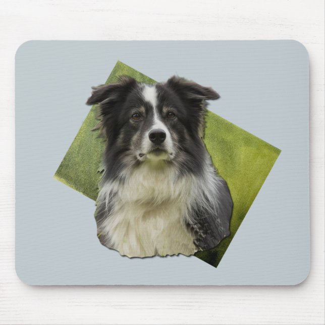 Vacker Tri Färgad Gräns Collie om Grönt Art Musmatta (Framsidan)