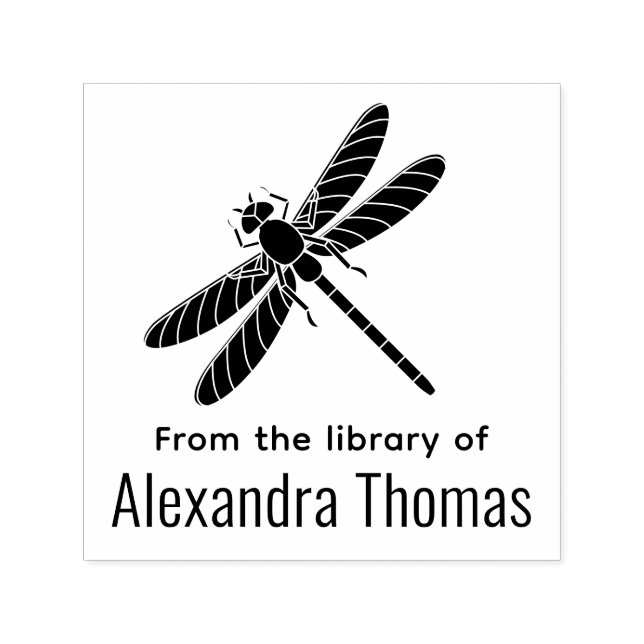 Vacker trollsländas siluett #2 Biblioteksbok namn Självfärgande Stämpel (Design)