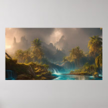 Vacker Tropical Jungle handflatan träd och River 1