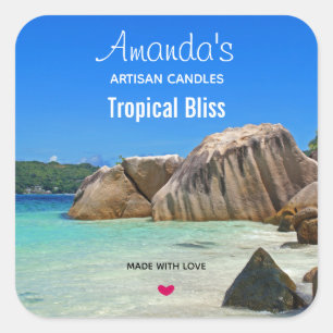 Vacker Tropical Sea Candle eller Soap Biz Fyrkantigt Klistermärke