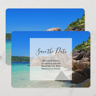 Vacker Tropical Sea Rocky Kusten Bröllop Spara Datumet