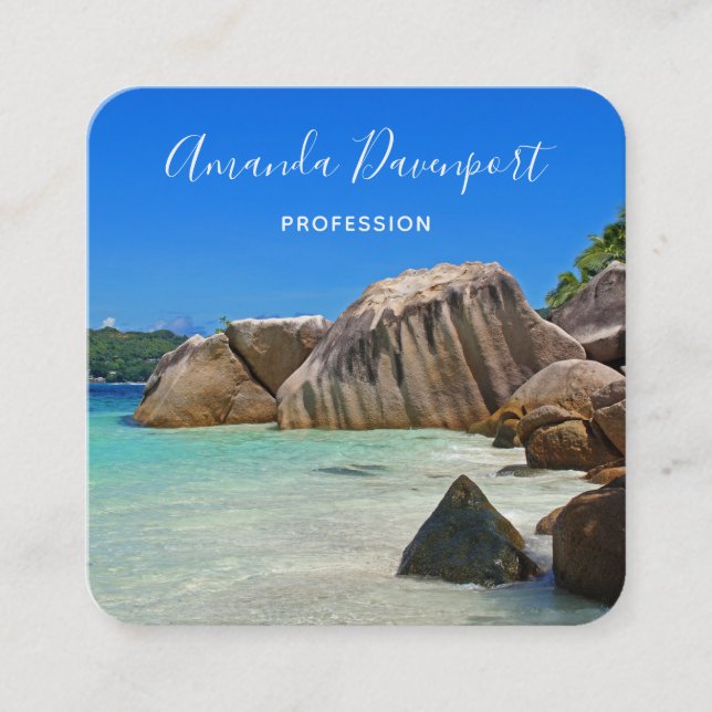 Vacker Tropical Sea Rocky Kusten Fyrkantigt Visitkort (Framsida)