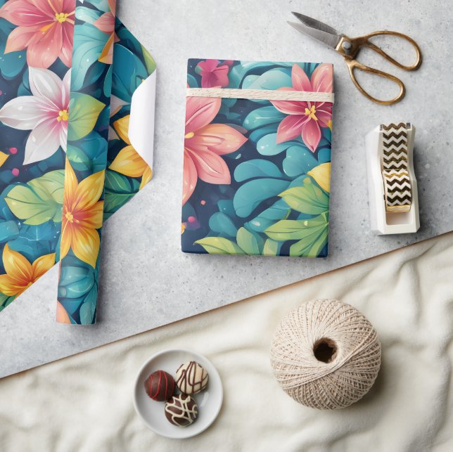 Vacker tropisk blomsterdesign presentpapper (Hantverk)