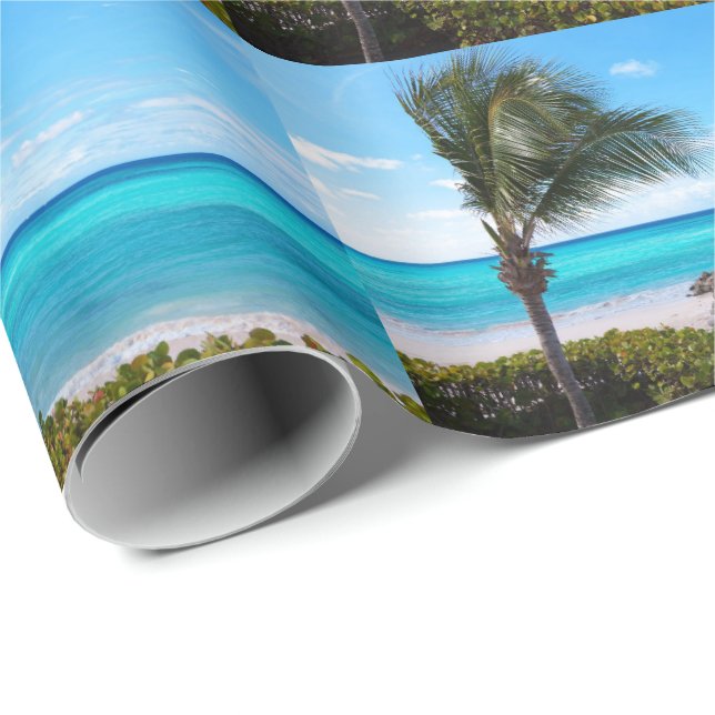 Vacker tropisk strand Blåsande palmutkast pattern Presentpapper (Rullad Hörn)
