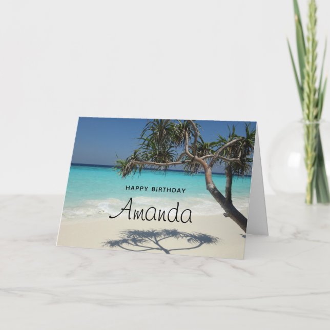 Vacker tropisk strand hav paradis födelsedag kort (Framsida)