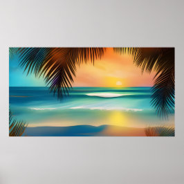 Vacker tropisk strand sand ocean palmträd poster