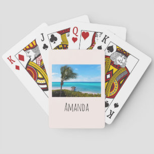 Vacker tropisk strand vindpinad palmer casinokort