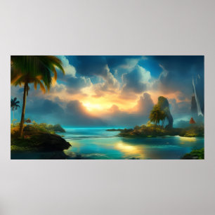 Vacker Tropiska ön Landblått hav Poster