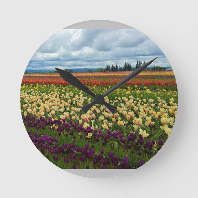 Vacker Tulip Fält, Oregon Rund Klocka (Framsida)