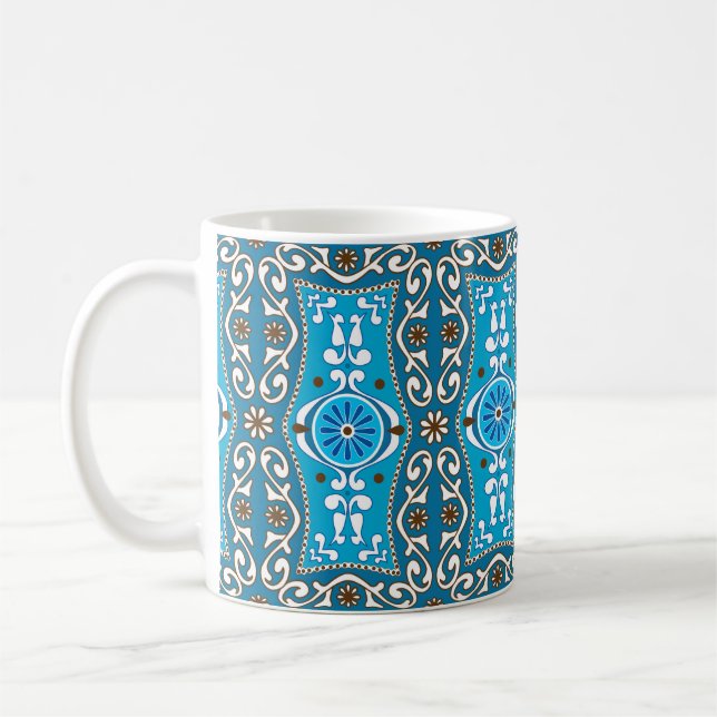 💙 🤎 Vacker turkos - bruna Azulejos, 8  Kaffemugg (Vänster)