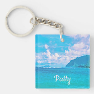 Vacker turkos Ocean Vågar Keychain