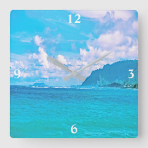 Vacker turkos Ocean Vågar Square Wall Clock Fyrkantig Klocka