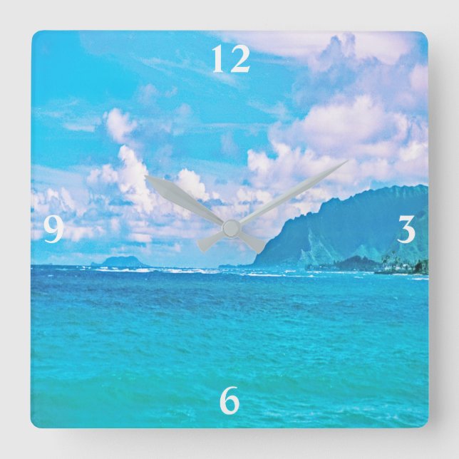 Vacker turkos Ocean Vågar Square Wall Clock Fyrkantig Klocka (Framsida)