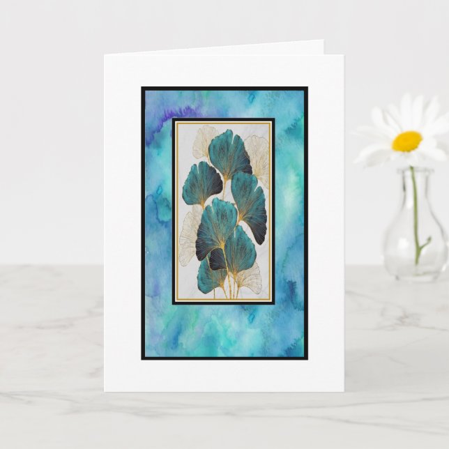 Vacker turkos och guldblommig gratulationskort kort (Liten växt)