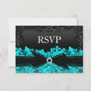 Vacker turkos & svart spets RSVP OSA Kort