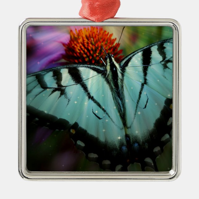Vacker turkos Swallowtail Butterfly Julgransprydnad Metall (Framsidan)