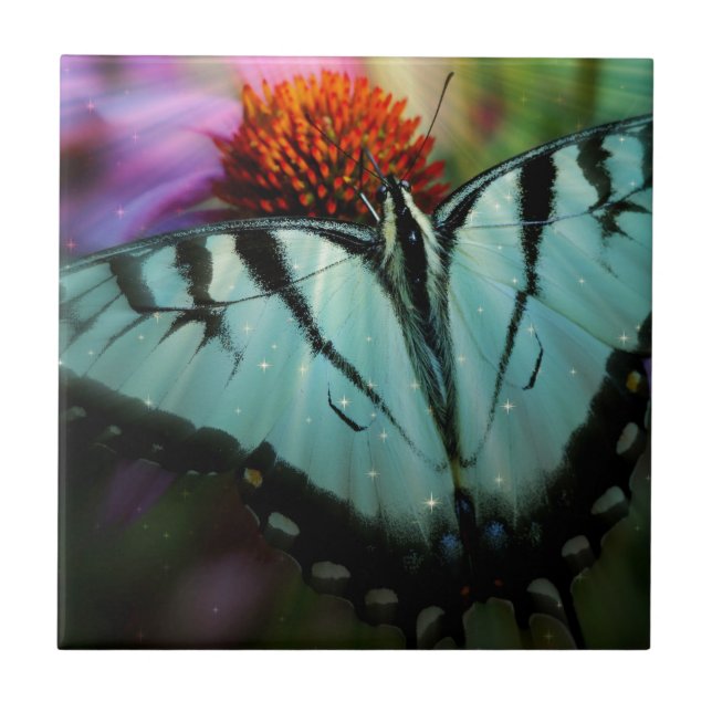 Vacker turkos Swallowtail Butterfly Kakelplatta (Framsidan)
