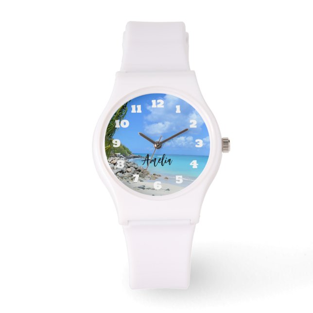 Vacker turkos tropisk strand armbandsur (Framsida)