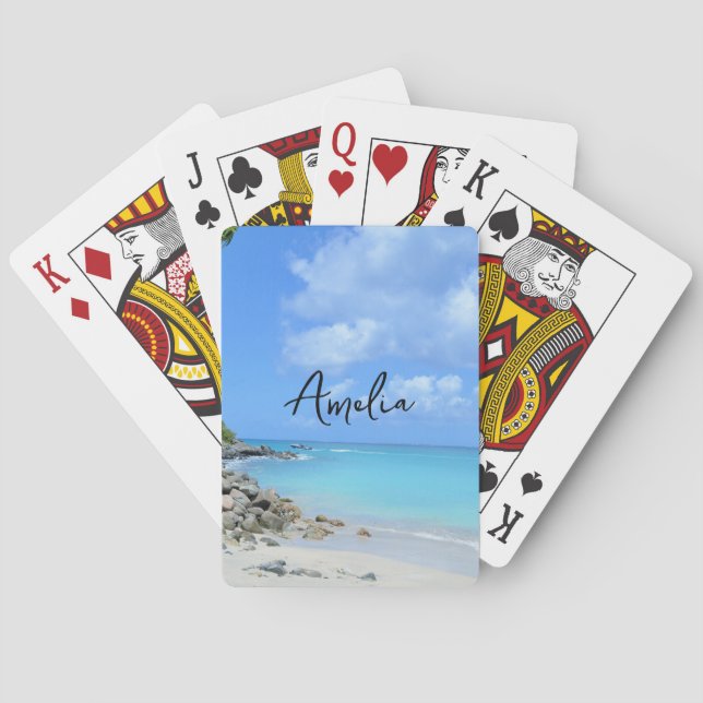 Vacker turkos tropisk strand casinokort (Baksidan)