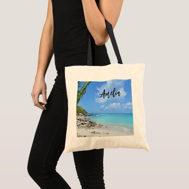 Vacker turkos tropisk strand tygkasse (Framsida (produkt))