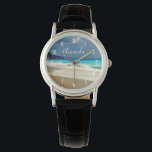 Vacker turkos Tropiskt fotografi av Blue Sea Armbandsur<br><div class="desc">En klocka med ett vackert foto med ett turkosblått hav och en sandstrand med vågar av skummande surfa.</div>