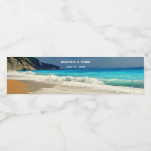 Vacker turkos Tropiskt fotografi av Blue Sea Vattenflaskor Etikett