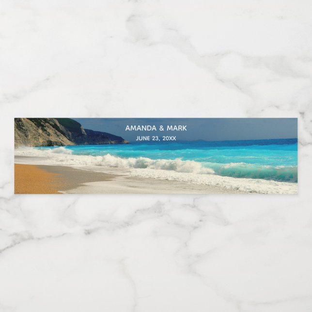 Vacker turkos Tropiskt fotografi av Blue Sea Vattenflaskor Etikett (Singel etikett)