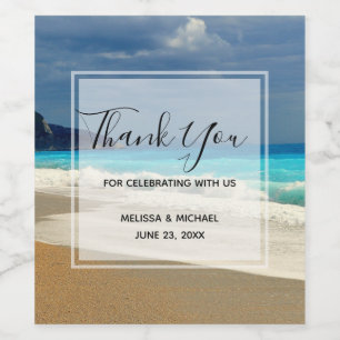 Vacker turkos Tropiskt fotografi av Blue Sea Vinflaska Etikett