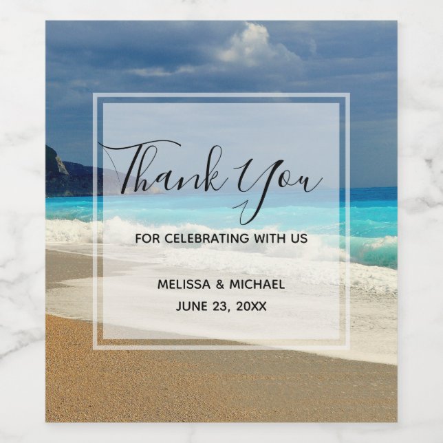 Vacker turkos Tropiskt fotografi av Blue Sea Vinflaska Etikett (Singel etikett)