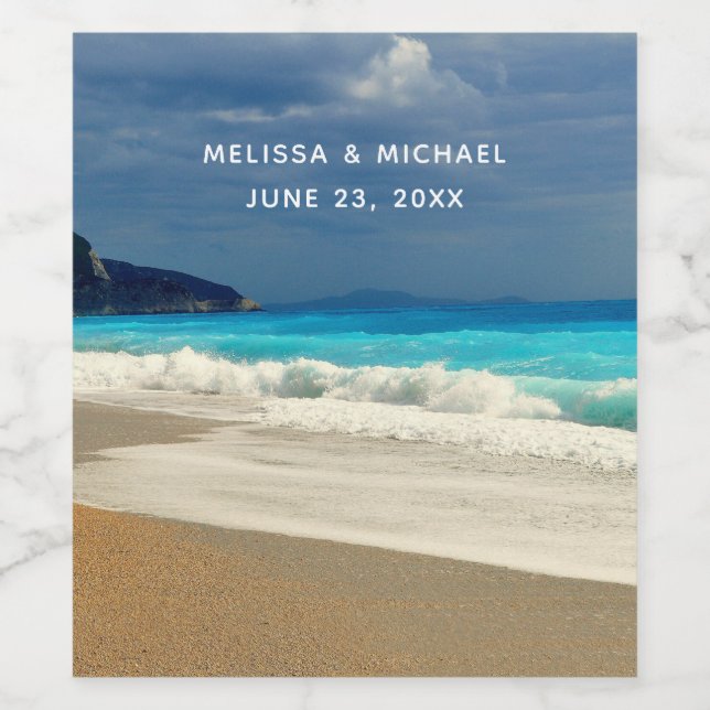 Vacker turkos Tropiskt fotografi av Blue Sea Vinflaska Etikett (Singel etikett)