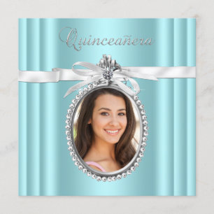 Vacker turkosblå fotokvinnlig Quinceanera Inbjudningar