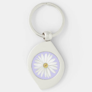 Vacker tusenskönasblomma på ljus blåsippa swirl silverfärgad nyckelring