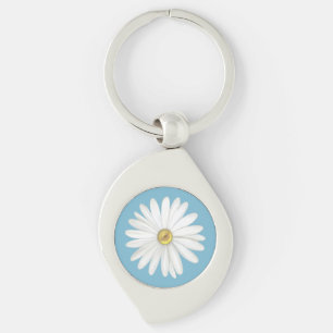 Vacker tusenskönasblomma på teal turkos swirl silverfärgad nyckelring