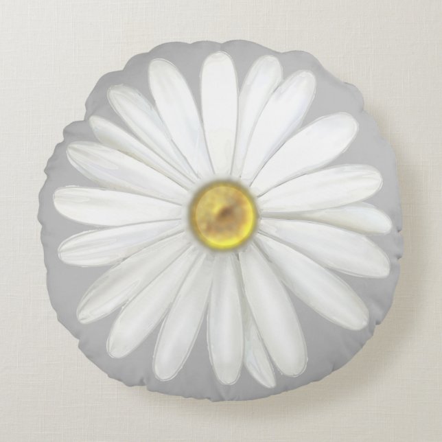 Vacker tusenskönsblomma på ljust grå rund kudde (Framsidan)