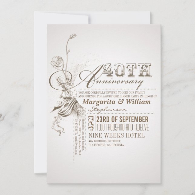 vacker typografi 40-årsjubileums inbjudningar (Framsida)