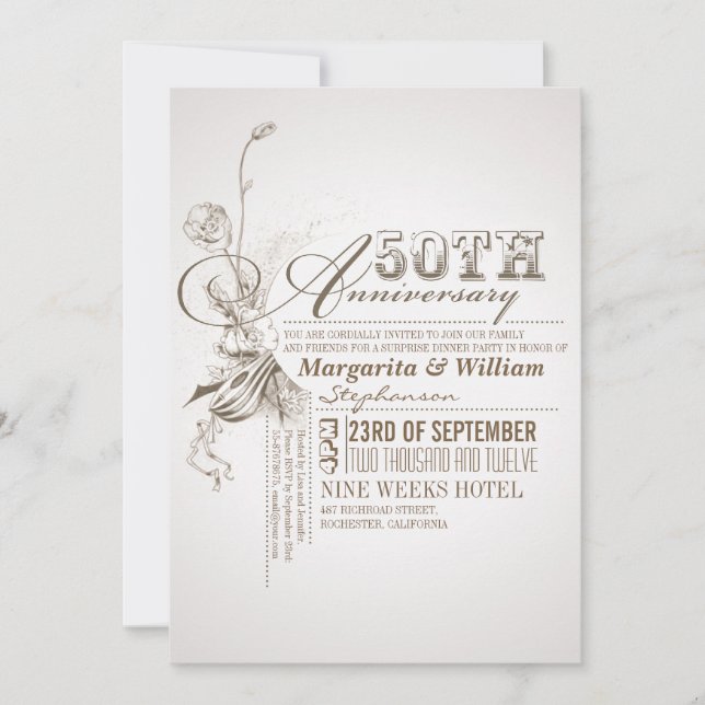 vacker typografi 50-årsjubileums inbjudningar (Framsida)