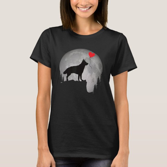 Vacker tysk schäferhund Silhuett måne Shep T Shirt (Framsida)