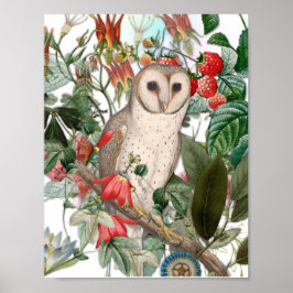 Vacker Uggla och Vintage Blommor Poster