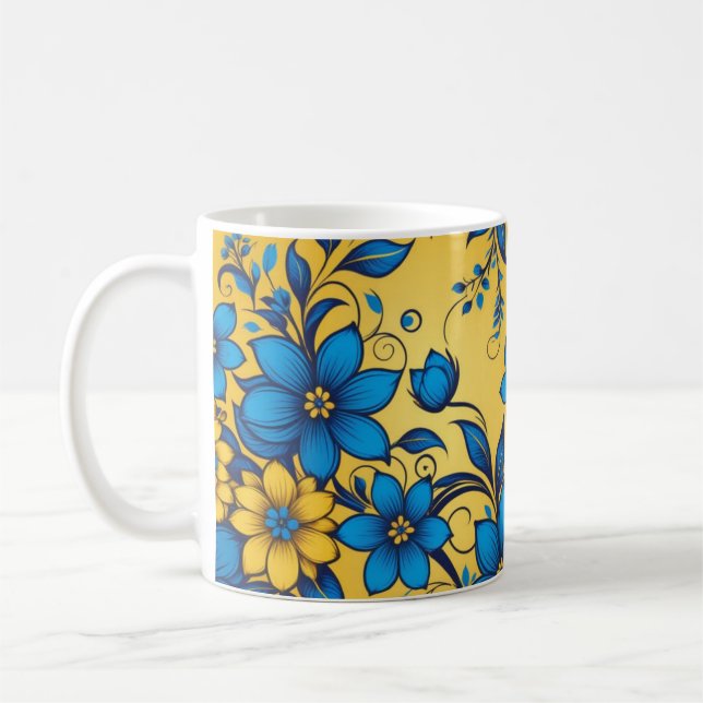 Vacker ukrainsk färgrik blomsterform konst  kaffemugg (Vänster)