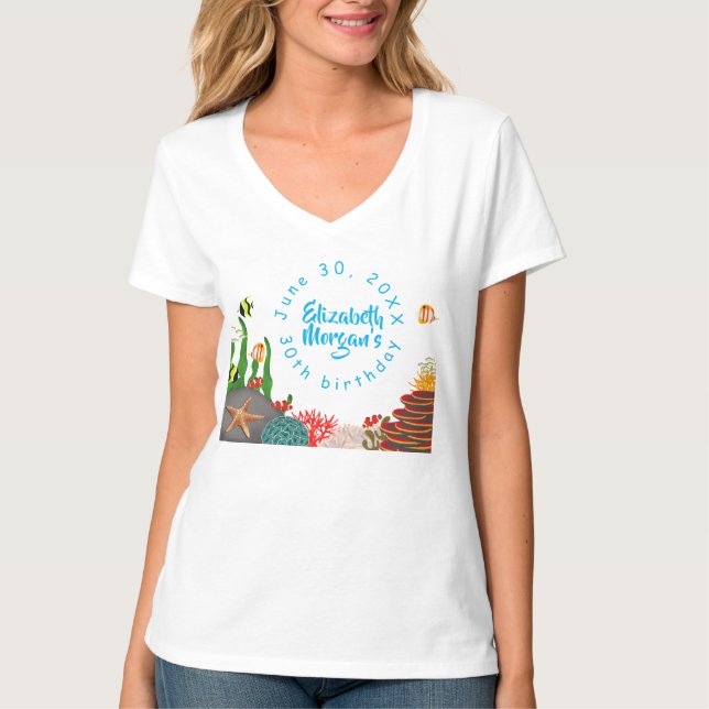 Vacker under havet växt fisk korall födelsedag  t shirt (Framsida)
