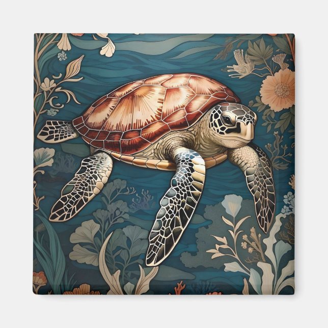 Vacker Underwater Swimming Sea Turtle Magnet (Framsidan)