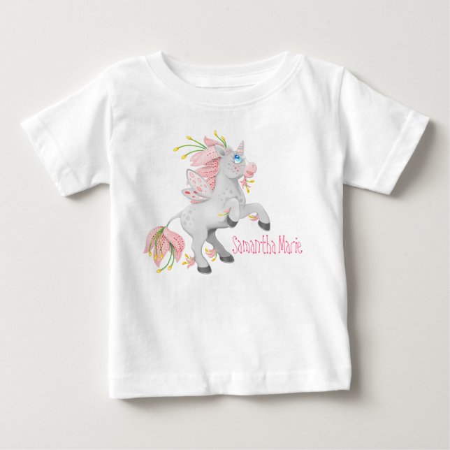 Vacker uppfödande blomma ängs- enhörning med orkid t shirt (Framsida)