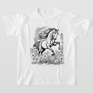 Vacker Uppfödande Häst & Blommor Målar en T Shirt