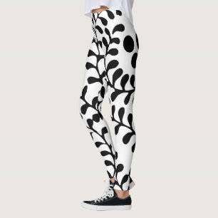Vacker utsmyckad svart och vit tryck leggings