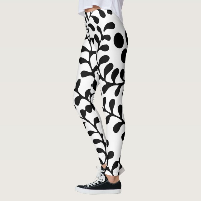Vacker utsmyckad svart och vit tryck leggings (Vänster)