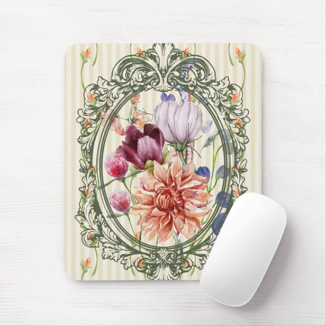 Vacker vacker antika ram underbara blommor musmatta (Med mus)